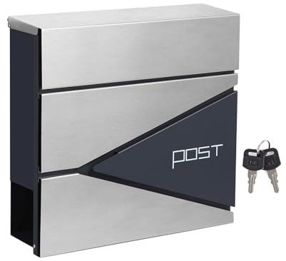 Vorschlagsboxm, Wandbriefkasten, Post Box, Briefkasten Edelstahl, Mit Schlüssel, Großes Fassungsvermögen, für den Heim- und Außenbereich Geeignet, Schwarz(Silver black,37*10.5*36cm/14.5*4.1*14.1in)
