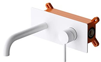 doporro Design Wandarmatur aus Messing Waschbeckenarmatur für Wandmontage Einhebel-Waschtischmischer in weiß Unterputz-Waschtischarmatur für Badezimmer WA112