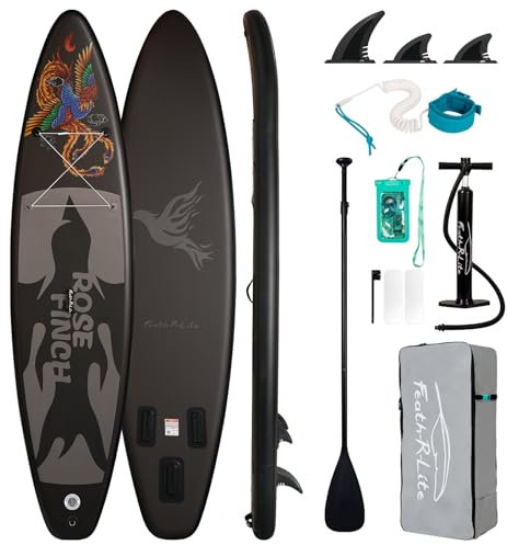 FEATH-R-LITE 11' Inflatable Ultra-Light Stand Up Paddle Board for All Skill Levels Included with SUP, Adj Paddle, Pump, Backpack, Leash, Waterproof bag (11' Phoenix - Black)