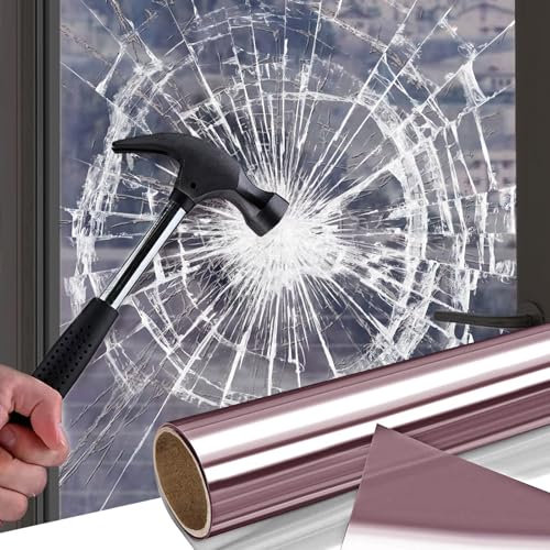 Shakcom Film de Sécurité Auto-Adhésif pour Fenêtre Anti-éclats Film de Vitre Protection de Verre Protection UV Autocollant pour Salle de Bain Bureau Chambre Cuisine– 44.5x300cm Rose-Gold