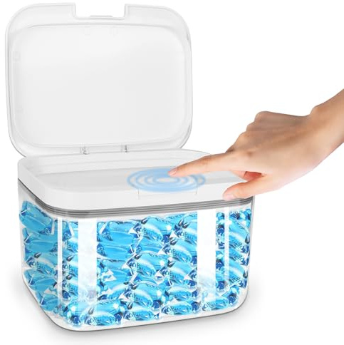 YHNDECO - Caja de almacenamiento para detergente (2,8 L, con tapa hermética, organizador para detergente con vaso medidor)