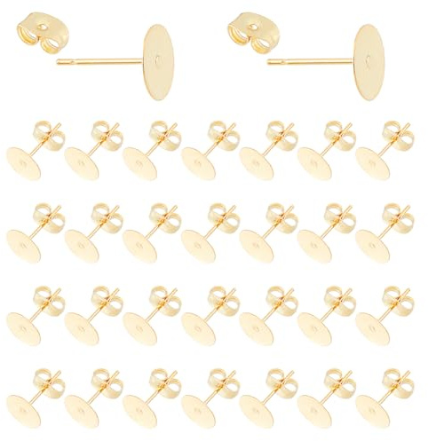 Hobbspring 200 Set Goldene Ohrstecker Und Verschlüsse 8mm 304 flache Runde Ohrstecker Aus Edelstahl Mit Schmetterlings Ohrverschlüssen 24 Karat Vergoldete Blanke Ohrstecker Zur Herstellung von Ohrring
