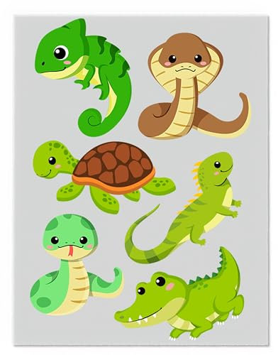 Reptilien Bügelbilder-Set – Verschiedene Motive und Größen auf A4-Bogen – Zum Selbstgestalten von Textilien für Kinder & Erwachsene