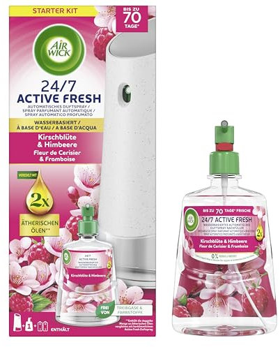 Air Wick Active Fresh Wasserbasiertes Automatisches Duftspray Starter Set Kirschblüte & Himbeere inklusive 2 x 228ml Nachfüller