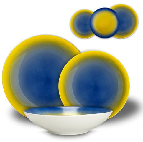 ARCA, Set 18 Piatti Coordinati in Porcellana Decorata, Servizio per 6 Persone, con Piatti Fondi, Piani e da Dessert, Lavabili in Lavastoviglie, Collezione Tavola a Colori, Colore Blu