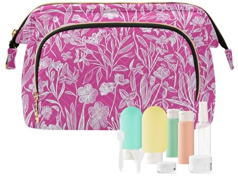 KLL Trousse de toilette étanche à suspendre avec fleurs, dahlia, lavande, romarin, blanc, sac à main pour les produits de toilette de voyage, 7, 1 size