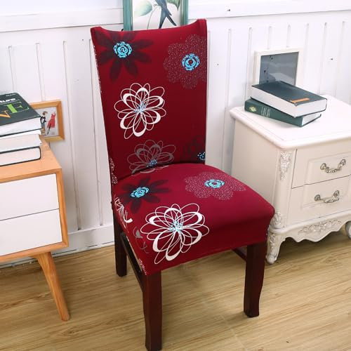 Stuhlhussen Rote Weiße Blüten Stuhlüberzieher Schwingstühle Spandex Stuhlbezug Waschbar Stuhlüberzug Stretch Abnehmbare Hussen für Stühle Langlebig Stuhlbezüge Universal Stuhl Hussen 2er Set