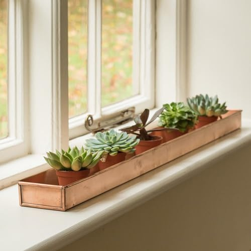 Crocus Collection 81cm Windowsill Planter Watering Drip Tray Saucer for Small Pots Brushed Copper