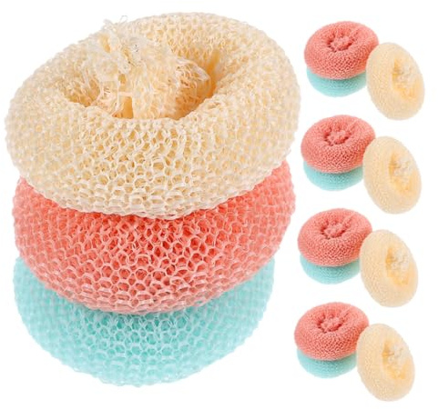 Warmhm 15pcs Bamboo Fiber Cleaning Ball Mesh Scourers Non Scratch Kitchen Dish Scrubber Scrubbing Pads for Dishes for Sink and Bathroom Random Color