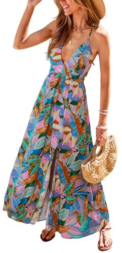 CUPSHE Robe longue d'été 2025 sans manches avec bretelles spaghetti, fluide, style bohème, pour la plage, les vacances