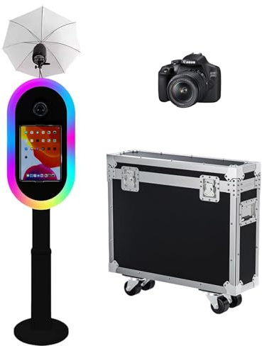 Fotokabine, kompatibel mit iPad 25,9 cm - 33 cm (10,2 - 13 Zoll) und Kamera, mit Taschenlampe und höhenverstellbar, Selfie-DSLR-Fotokabinen-Maschine für Verleih, Hochzeit, Partys, Events (Schwarz