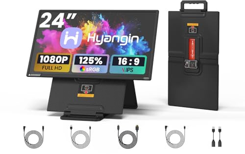 Hyangin 2025 24 Inch Large Portable Monitor for Laptop, Portable Display 1080P FHD 100Hz, 120% sRGB IPS Portable Second Monitor with Adjustable Stand for Laptop, MacBook, Phones