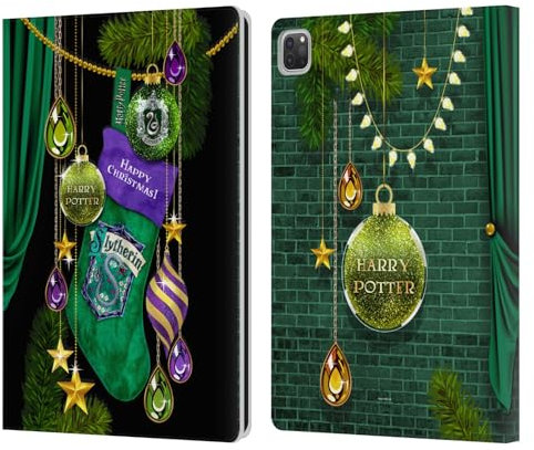 Head Case Designs Licenza Ufficiale Harry Potter Slytherin Ornamenti Natalizie Custodia Portafoglio in Pelle Compatibile con Apple iPad PRO 12.9 2020/2021/2022