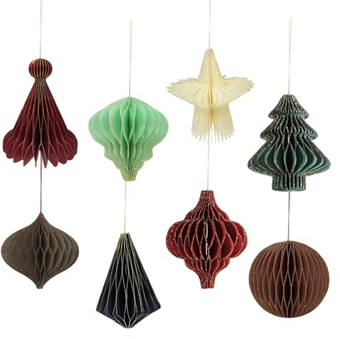 8 Stück Weihnachtsdeko Innen, 3D Waben-Weihnachtsschmuck Weihnachtsbaumdekorationen Papiersterne Weihnachten, Hängend Kugeln Winterdeko Wiederverwendbar Set für Weihnachts-Party-Dekorationen