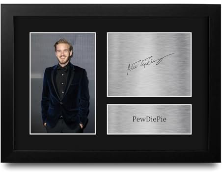HWC Trading PewDiePie Felix Arvid Ulf Kjellberg Geschenke: Gedrucktes, signiertes Autogrammbild der YouTube-Show für Fans - A4 Gerahmt
