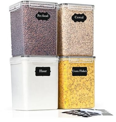 GENERIX Airtight Food Storage Containers Set of 4, 5.2L Large BPA-Free Pantry Storage Canisters with Airtight Lids, Clear Kitchen Containers for Cereal, Flour, Sugar, Rice, Pasta & Pet Food