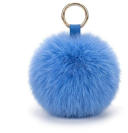 NOVAGO Pompon Porte Clé Bijou de Sac en Vrai Poils de Renard, Toucher Doux Garanti (Bleu)