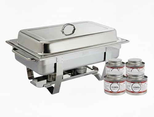 Stalwart Pro Chafing Dish Set – Complete Buffet Food Warmer with 4× 2hr Fuels | 9L 1/1 GN Stainless Steel Chafing Dish with Lid, Water Pan, Food Pan, Frame & Fuel Holders – Catering, Events & Home Use