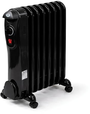 PREM‑I‑AIR 1500W / 1.5kW 7‑Fin Portable Electric Oil Filled Radiator Heater with Adjustable Thermostat, 3 Heat Settings, Safety Cut‑Off & Tip‑Over Switch – Ideal for Rooms up to 15sqm – Black