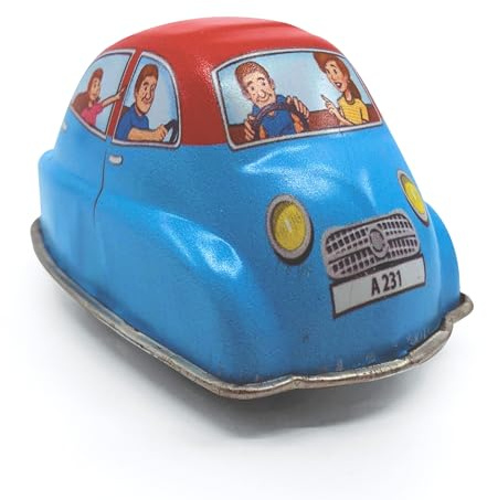House of Marbles Classic Wind-Up Tin Family Car - Genuine Tin Mechanical Toy with Retro Gift Box, No Batteries, Collectable Display Car