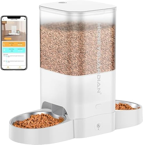 HoneyGuaridan Distributeur Croquettes 2 Chat Automatique Connecté 5G WiFi | 5L Intelligente Distributeur Croquettes Programmable et 2 Gamelles, Contrôle APP, Enregistrement Vocal 10s, Max.6 Repas/Jour
