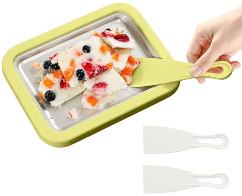 Ice Plate for Making Ice Cream Roller Maker Pan with 2 Spatulas Small Instant Rolled Ice Cream Maker for Adults Home Kitchen Family Reunion Outdoor Holiday Cooking