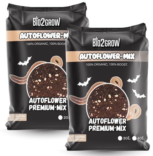 Bio2Grow Autoflower Mix 5 litri - Terriccio automatico per interni ed esterni per piante, miscela leggera di ortaggi (80 litri)