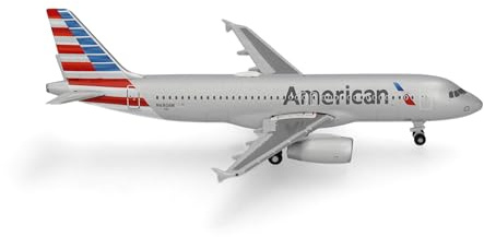 Herpa Modellflugzeug American Airlines Airbus A320, Miniatur im Maßstab 1:500, Sammlerstück, Flugzeug Modell ohne Standfuß, Metall