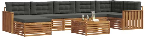 vidaXL Sofagarnituren 8 pcs Natur und Anthrazit Massivholz Akazie, Garten Ecksofa Set, modernes Outdoor-Möbel, strapazierfähig, zum Chillen am Pool, für die Terrasse