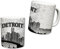 Sweet Gisele Tasse aus Keramik, inspiriert von der Stadt Detroit, Motiv: Skyline der Stadt, Motorstadt, Vintage-Details, rotes Ford Mustang Forefront, tolles Geschenk, 325 ml (rot/grau)
