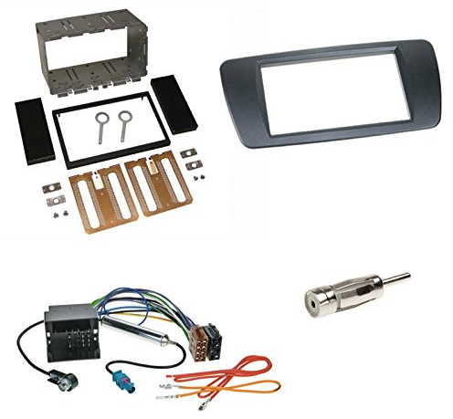 Set: Doppel 2-DIN Radio Blende Radioblende azabache-schwarz (AL6) + Quadlock - ISO Radio Adapter Radioadapter + Fakra + Antennenadapter für Seat Ibiza 6J/6JN ab 06/2008 Ibiza ST 6J/6JN ab 07/2010