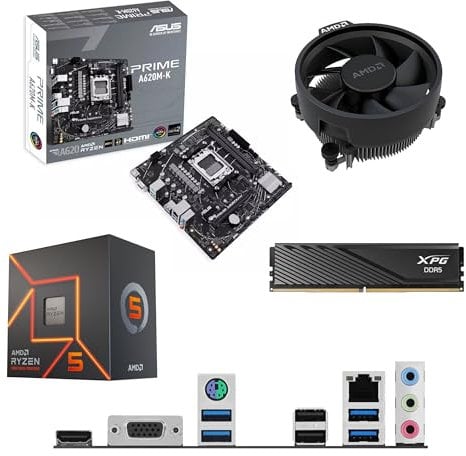 Ryzen 5 7600 3.8Ghz (Turbo 5.1Ghz) 6 Core 12 Thread CPU, PRIME A620M-K Motherboard & 16GB 5600Mhz DDR5 RAM Pre-Built Bundle