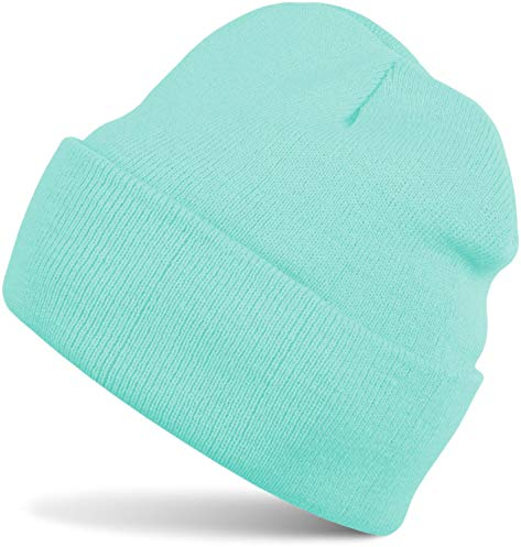 styleBREAKER Unisex Beanie Strickmütze Einfarbig, Feinstrick Mütze doppelt gestrickt, warme Winter Strickbeanie 04024029, Farbe:Mint