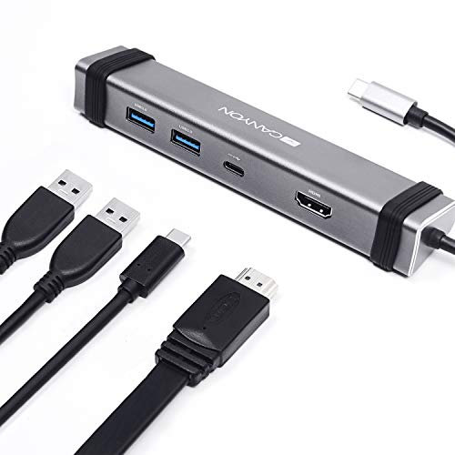 CANYON - Hub USB Tipo C - Dock 4-en-1, Adaptador Docking Station Multi Puertos, Puerto de Carga USB Tipo A 3.0, HDMI 4K, Carga y Transferencia de Datos Ultra rápida, Soporte para PC y MacBook