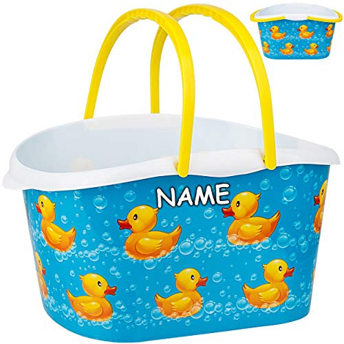 alles-meine.de GmbH Kleiner Korb/Körbchen - mit Henkel - süße Enten im Wasser - inkl. Name - 26 cm - Kinder Einkaufskorb - Aufbewahrung - Deko Aufbewahrungskorb - Vorratsdose /..