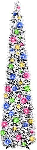 N&T NIETING Flocked Christmas Tree, 5ft Collapsible Pop Up Christmas Tree White Artificial Xmas Tree for Holiday Home Indoor Outdoor Decoration