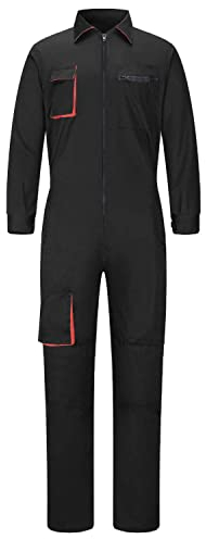 Yukirtiq Herren Arbeitsoverall Baumwolle Arbeitsanzug Overall Handwerker Arbeitskleidung Rallyekombi Werkstatt Anzug Arbeitskombi, Schwarz, XL