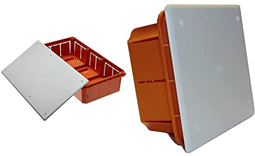 Electraline 60413 Distribution Box glatt für die Unterputz-Montage in Mauerwerk 290 x 150 x 70 mm, Weiß/Orange & 60405 Einbau-Ableitungsbox, Größe 153x98x70 mm, IP44, Rot/Weiß