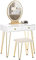 HOMCOM Schminktisch Set Frisierkommode Kosmetiktisch mit Einstellbarer LED-Beleuchtung Spiegel gepolsterten Hocker 2 Schubladen und 1 Lippenstiftraster MDF Stahl Schaumstoff Weiß 80 x 40 x 136 cm