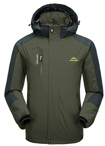 KEFITEVD Outdoor Coupe-Vent Camping Veste À Capuche Hommes Printemps Imperméable Léger Manteau,Vert Armée,M
