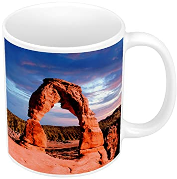 French Unicorn Ceramic Coffee Mug 325ml Natural Stone Arch in Front of Rising Sun Grand Canyon Geology