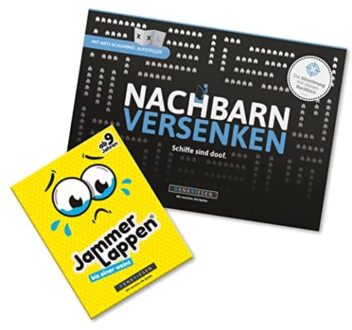 DENKRIESEN - Family Pack – JAMMERLAPPEN & NACHBARN VERSENKEN | Lustiges Kartenspiel & Spielblock | Familienspiele für Kinder & Erwachsene | Perfekt für Reisen, Spieleabende & als Geschenkidee
