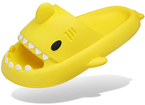Claquettes de Requin Femme Homme Chaussons de Piscine et Plage Antidérapante Sandales de Bain à Bout Ouvert Shark Slides Slippers, Jaune, 36/37 EU