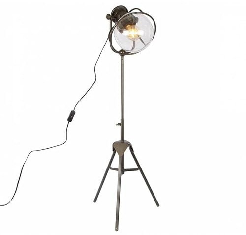 L'Héritier Du Temps Lampadaire Studio sur Trépied Luminaire Design Projecteur Eclairage Cinéma en Métal Gris et Verre 36x36x155cm
