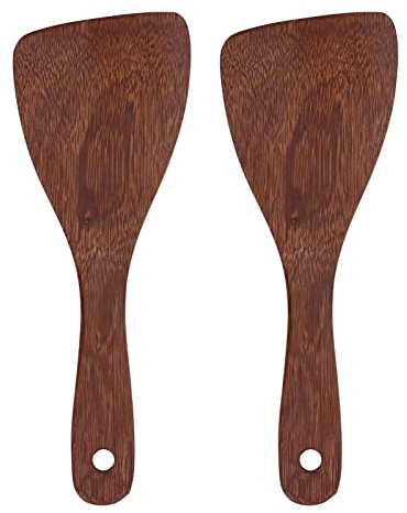 Rice Serving Scoop, 2Pcs Wooden Rice Paddle Traditional Asian Rice Spatula Rice Cooker Ladle Flat Rice Shovel Kitchen Utensil for Mixing and Serving Rice(Bevel)