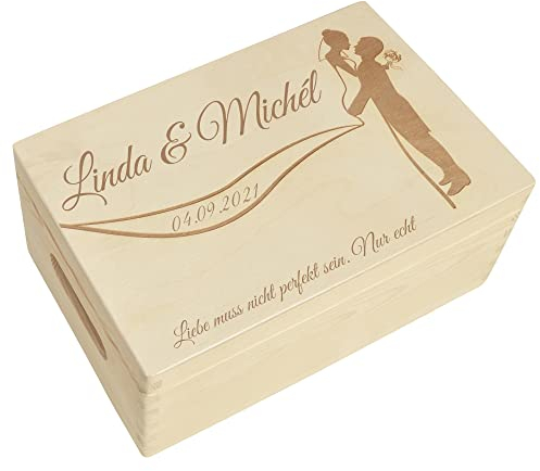 CHICCIE Holzbox Personalisiert zur Hochzeit Brautpaar - 30x20cm Aufbewahrungsbox Holztruhe