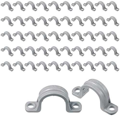 Demissle PVC Conduit Clamp 2 Hole Straps Heavy Duty Grey Plastic Conduit Strap U Clip Mounting Bracket for Cables(50 Pcs,3/4 Inch)