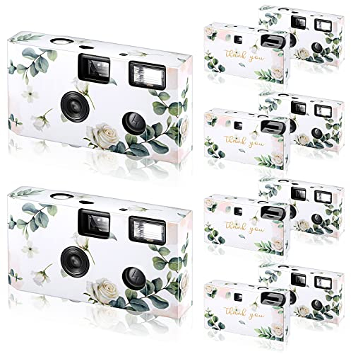Treela 6 Pack of Disposable Camera for Wedding Bulk Bachelorette Single Use Flash 35mm Camera for Birthday Concert Travel Anniversary Party Supply Favor Vacation Gift (Eucalyptus Leaf)