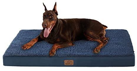 BEDSURE orthopädisches Hundebett Grosse Hunde - 137x111.5x10cm Hundekissen flauschig Hundematte waschbar Hundematratze in Navyblau für große Hunde