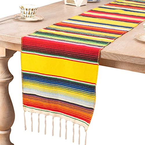 LICHENGTAI Tischläufer Boho Tischwäsche Natürlicher Sackleinen-Tischläufer, Regenbogen Tischdecke Läufer Tischband mit Quasten, Tischdecke für Party Hochzeit Geburtstagsparty